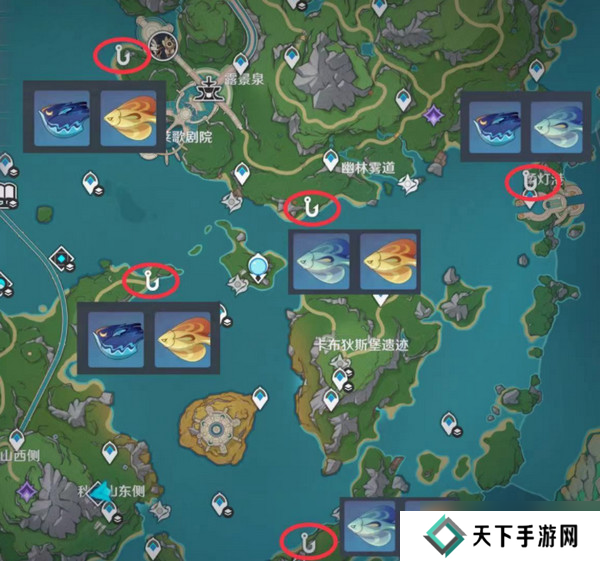 原神灰河渡手钓鱼地点分布图 灰河渡手精炼材料钓鱼点位攻略[多图]